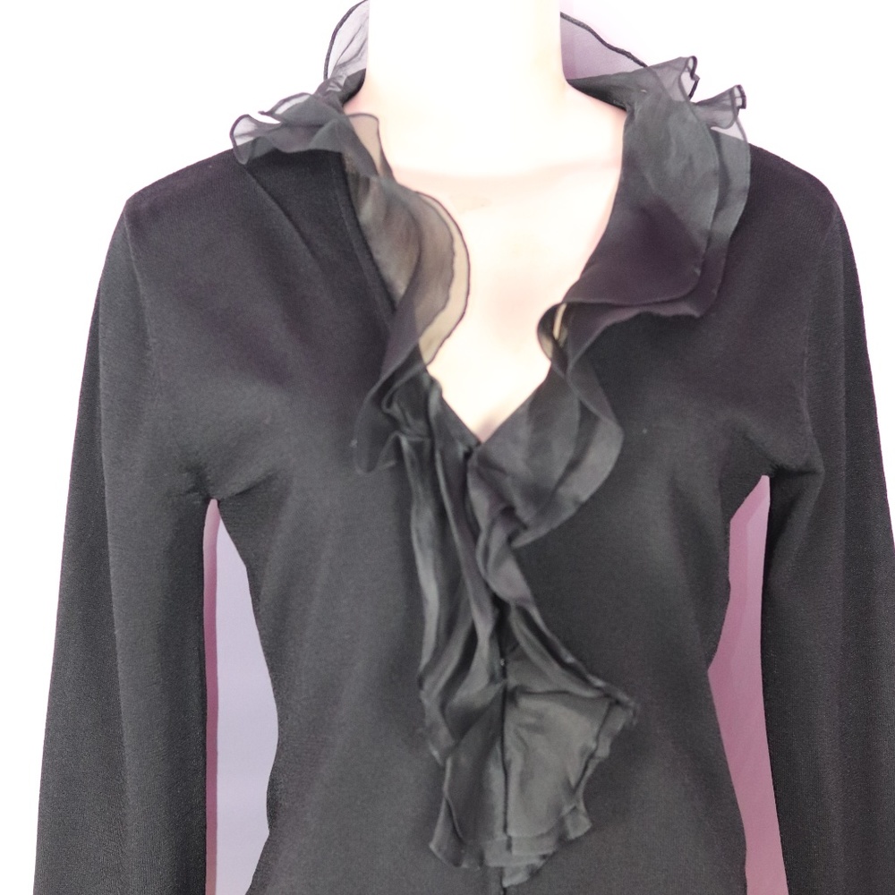 Black Ruffle-Front Women's Sweater - Picture 2 of 4